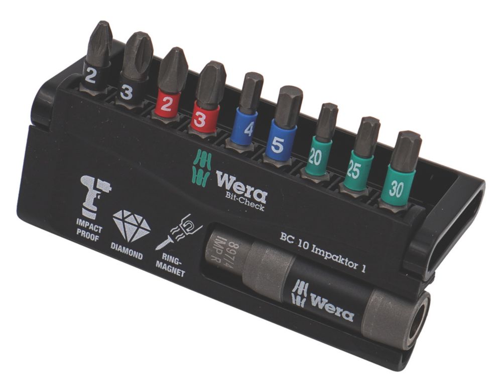 Wera Bit-Check 10 Impaktor 1/4" Hex Shank Mixed Bit Set 10 Pieces