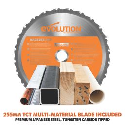 Refurb Evolution R255SMS-DB 255mm  Electric Double-Bevel Sliding Multi-Material Mitre Saw 220-240V
