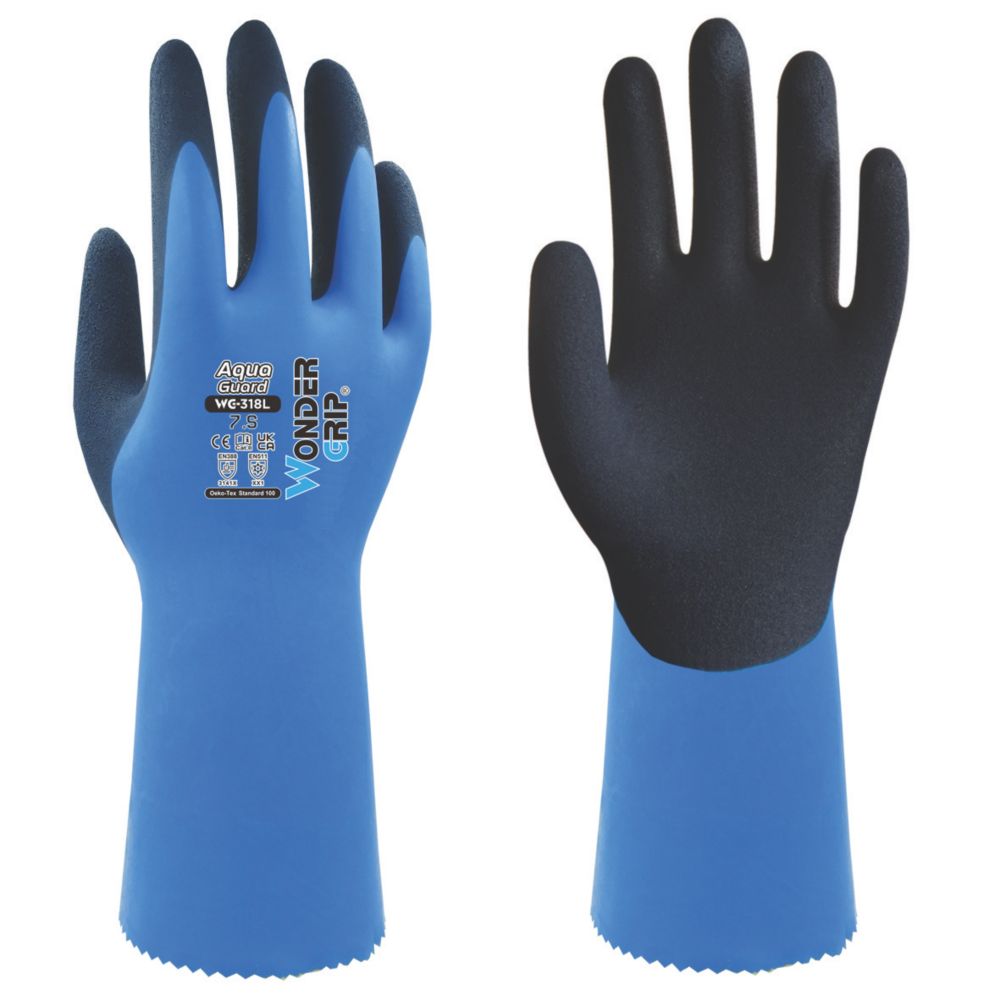 Wonder Grip WG-318L Aqua Guard Gauntlet Gloves Blue Medium - Screwfix