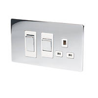 LAP  45A 2-Gang DP Cooker Switch & 13A DP Switched Socket Polished Chrome  with White Inserts