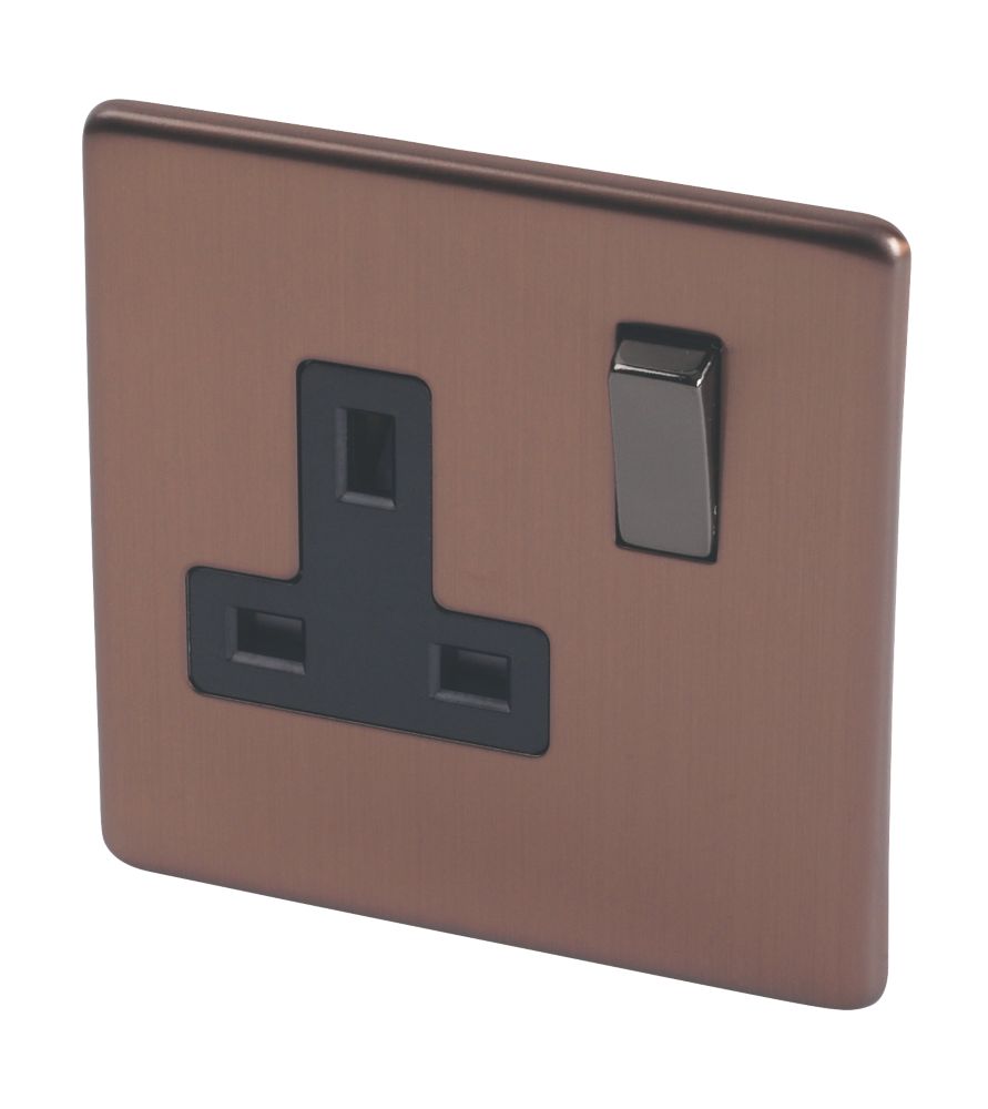 Varilight  13AX 1-Gang DP Switched Plug Socket Brushed Bronze  with Black Inserts