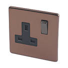 Varilight  13AX 1-Gang DP Switched Plug Socket Brushed Bronze  with Black Inserts