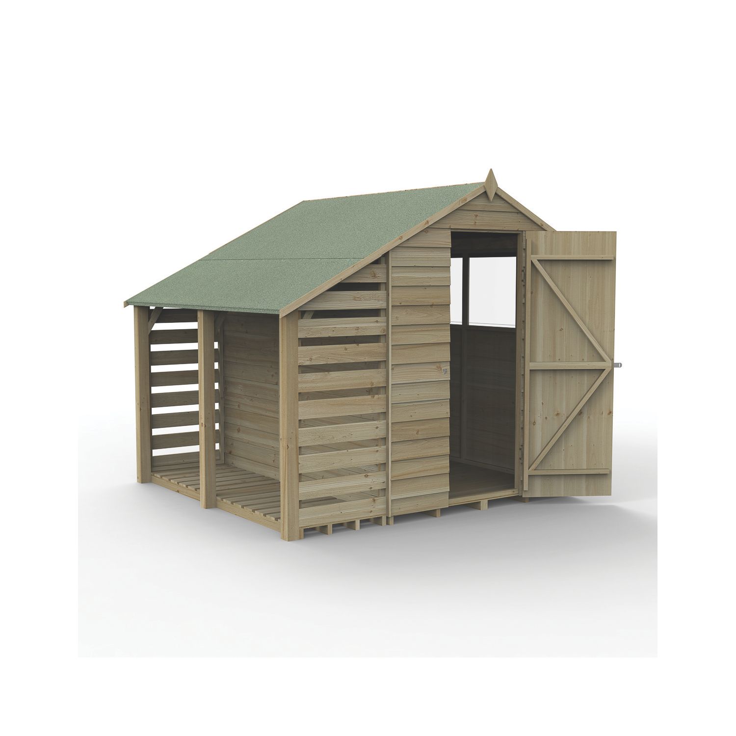 Forest 4Life 5' x 7' (Nominal) Apex Overlap Timber Shed with Lean-To (704FL)