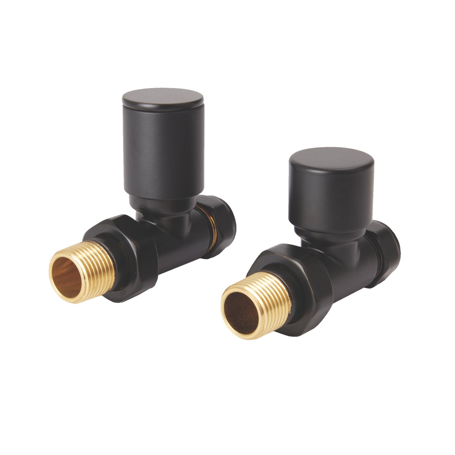 Flomasta 15mm x 1/2" Black Straight Modern Manual Radiator Valve & Lockshield 2 Pack (704FW)