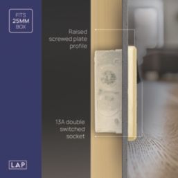 LAP  13A 2-Gang SP Switched Socket + 2.4A 12W 2-Outlet Type A & C USB Charger Satin Brass with Black Inserts