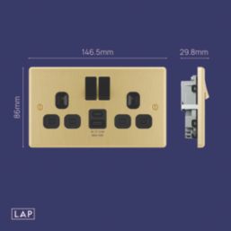 LAP  13A 2-Gang SP Switched Socket + 2.4A 12W 2-Outlet Type A & C USB Charger Satin Brass with Black Inserts