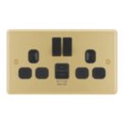 LAP  13A 2-Gang SP Switched Socket + 2.4A 12W 2-Outlet Type A & C USB Charger Satin Brass with Black Inserts