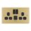 LAP  13A 2-Gang SP Switched Socket + 2.4A 12W 2-Outlet Type A & C USB Charger Satin Brass with Black Inserts