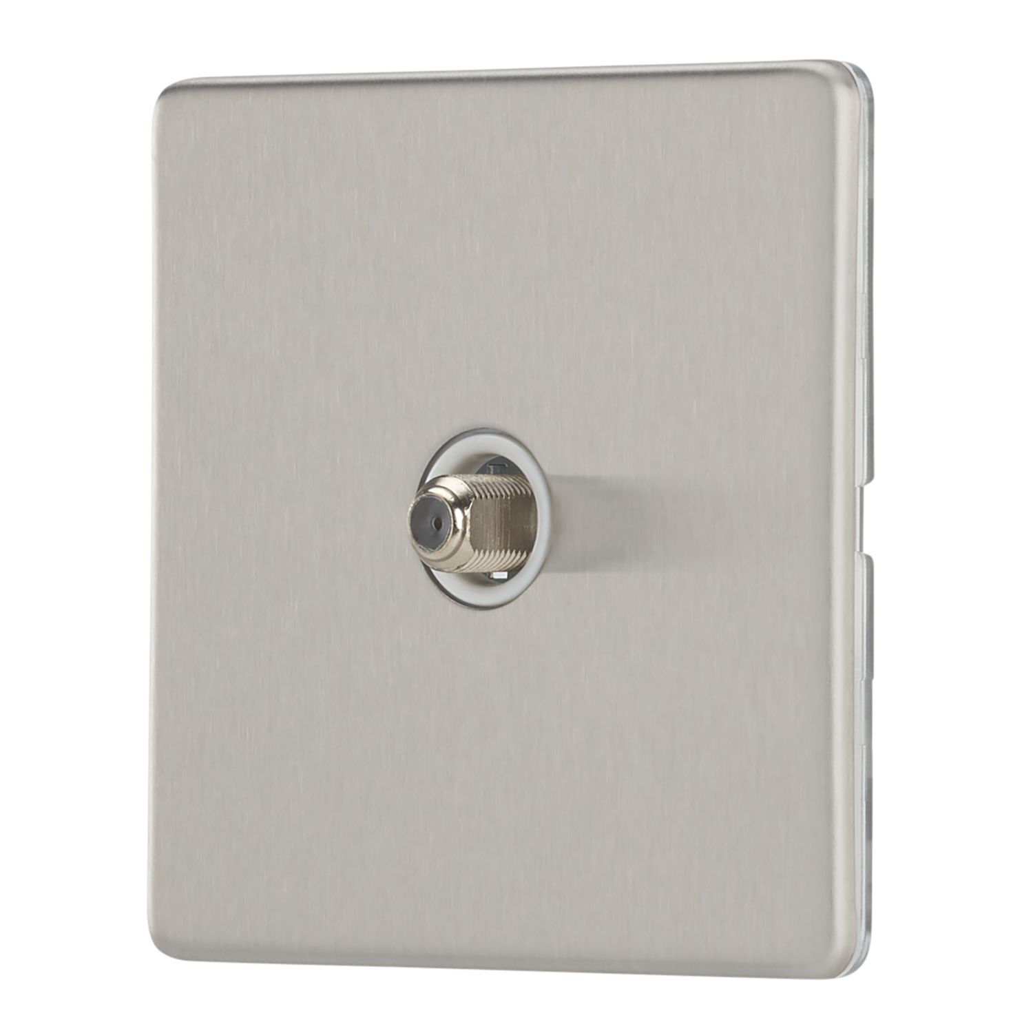 Contactum Lyric 1-Gang F-Type Satellite Socket Brushed Steel with White Inserts (704RR)