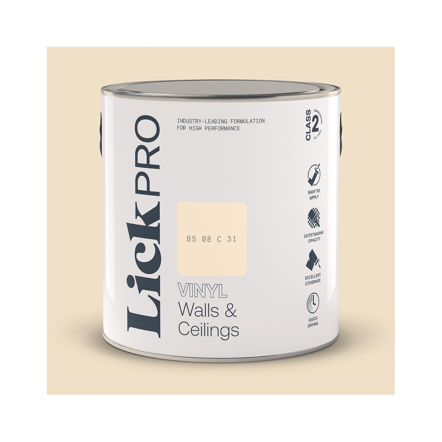 LickPro 2.5Ltr Cream BS 08 C 31 Vinyl Matt Emulsion Paint (704TM)