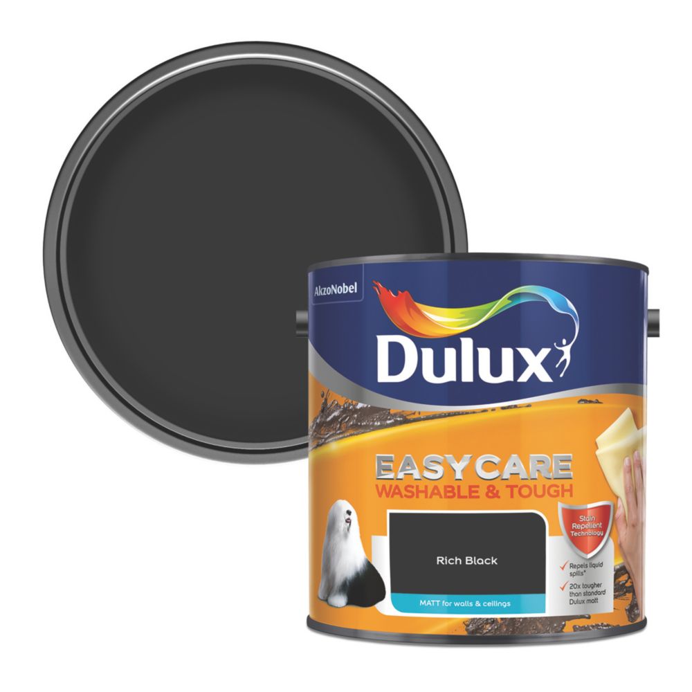 Dulux EasyCare Washable & Tough 2.5Ltr Rich Black Matt Emulsion Paint - Screwfix