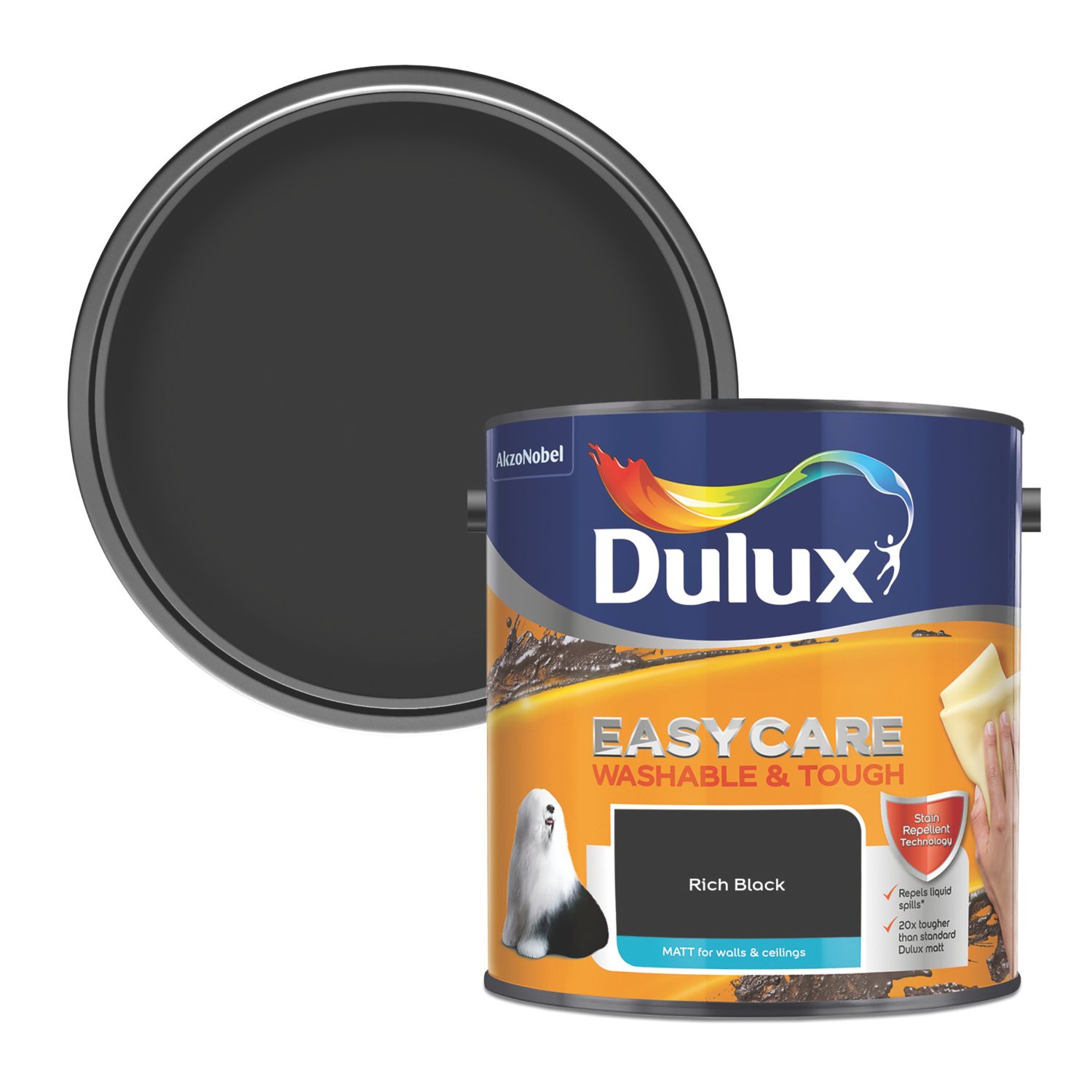 Dulux EasyCare Washable & Tough 2.5Ltr Rich Black Matt Emulsion Paint (7053T)