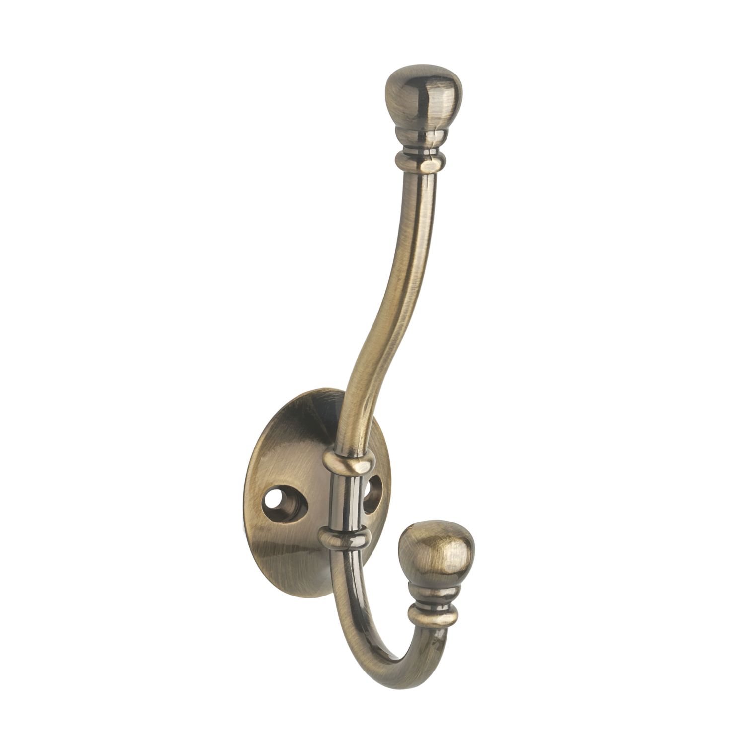 Decohooks Two Prong Ball End Hook Antique Brass 130mm (705KK)