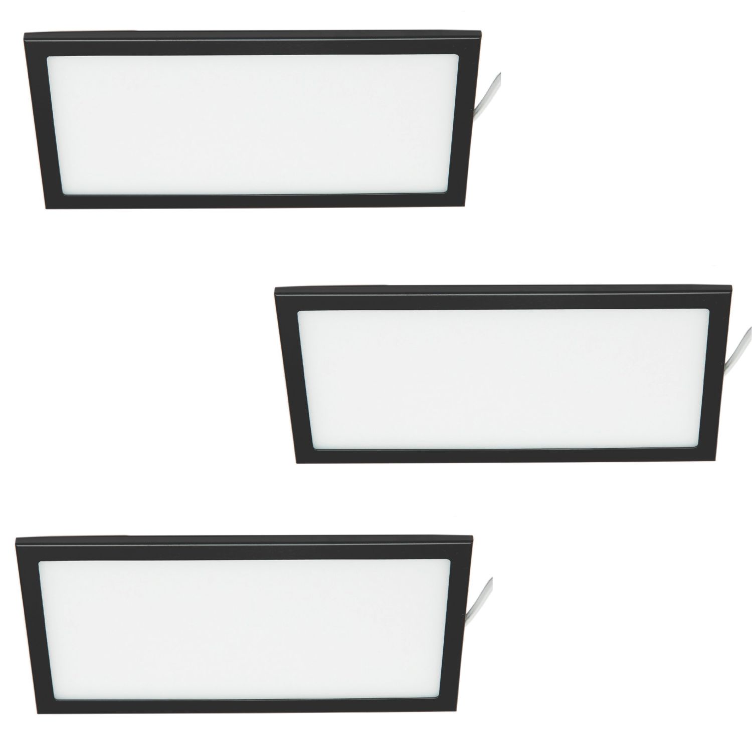 VEW Slim Rectangular LED Cabinet Lights Black 6W 300lm 3 Pack (705TW)