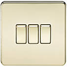 Knightsbridge SF4000PB 10AX 3-Gang 2-Way Light Switch  Polished Brass