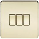 Knightsbridge  10AX 3-Gang 2-Way Light Switch  Polished Brass