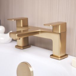 ETAL Lanza Brushed Brass 174mm Deck Mounted Lever 2 Tap Holes Bath Mixer Tap