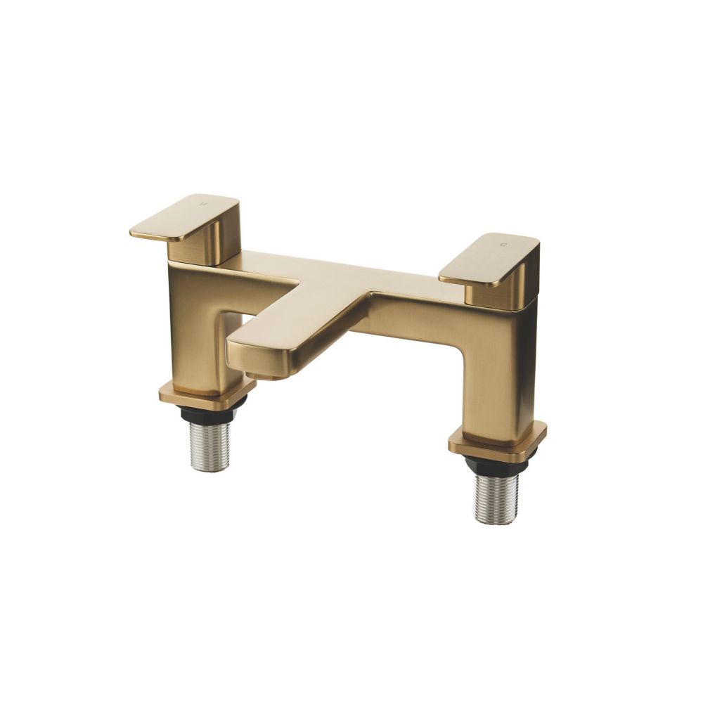 ETAL Lanza Brushed Brass 174mm Deck Mounted Lever 2 Tap Holes Bath ...