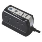 Refurb Masterplug 13A 4-Gang Unswitched Surge-Protected Extension Lead + 2.1A 2-Outlet Type A USB Charger Gloss Black 1m