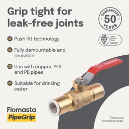 Flomasta  Push-Fit Full Bore 22mm Ball Valve with Red Handle