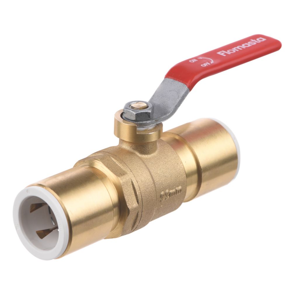 Flomasta Twistloc PushFit Full Bore 22mm Ball Valve with Red Handle