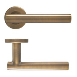Eclipse Precision T-Bar Fire Rated Lever on Rose Door Handle Pair Antique Brass