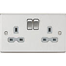 Knightsbridge CS9BCG 13A 2-Gang DP Switched Double Socket Brushed Chrome  with Colour-Matched Inserts