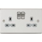 Knightsbridge  13A 2-Gang DP Switched Double Socket Brushed Chrome  with Colour-Matched Inserts