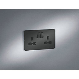 Knightsbridge  13A 2-Gang DP Switched Double Socket Anthracite  with Black Inserts