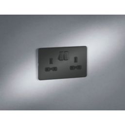 Knightsbridge SFR9000AT 13A 2-Gang DP Switched Double Socket Anthracite  with Black Inserts