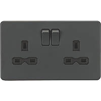 Knightsbridge SFR9000AT 13A 2-Gang DP Switched Double Socket Anthracite  with Black Inserts
