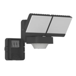 Brackenheath iSpot Swivel Outdoor LED Twin floodlight With PIR & Photocell Sensor Black 16.5W 2100lm