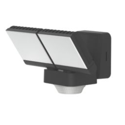 Brackenheath iSpot Swivel Outdoor LED Twin floodlight With PIR & Photocell Sensor Black 16.5W 2100lm