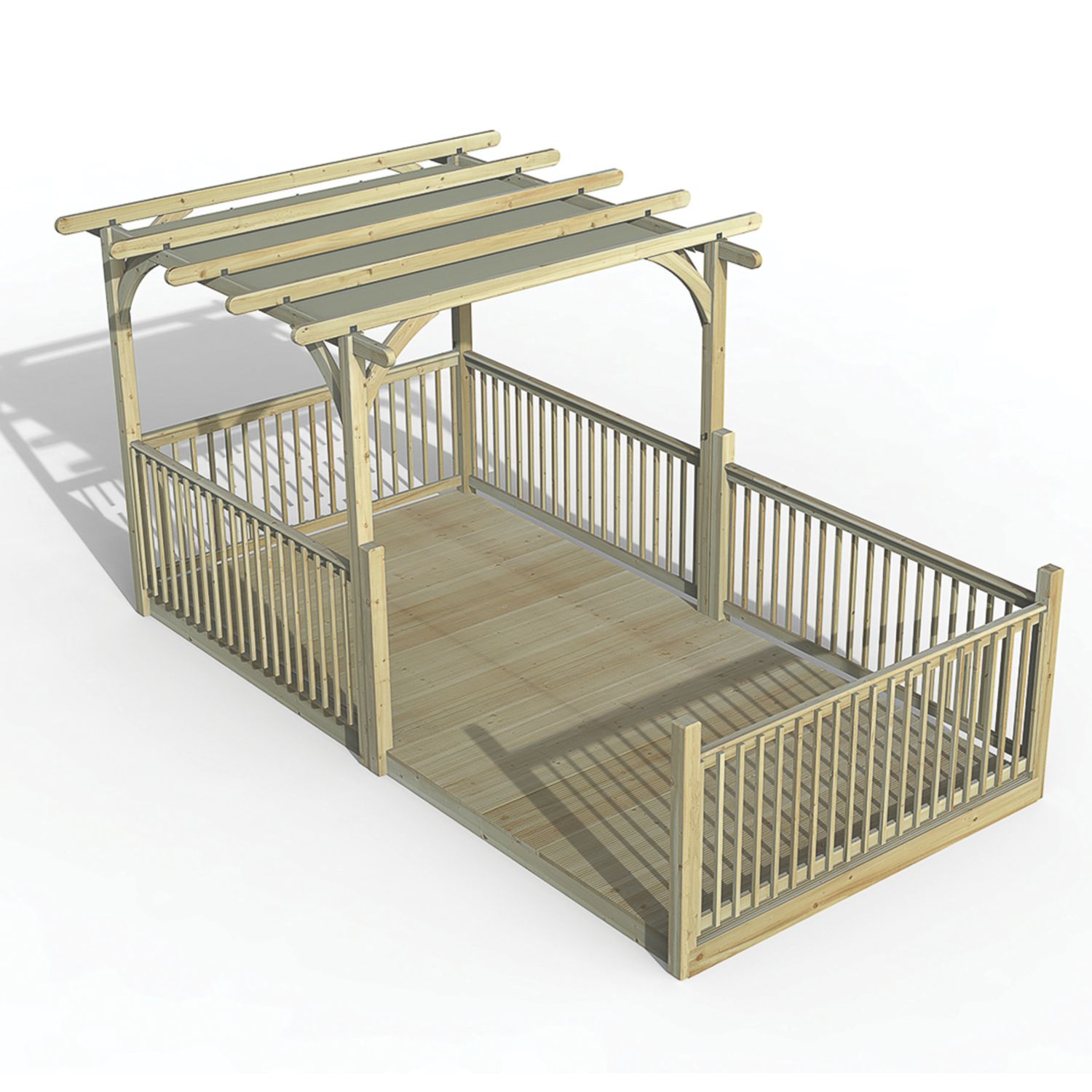 Forest Ultima 16' x 8' (Nominal) Flat Pergola & Decking Kit with 5 x Balustrades (3 Posts) & Canopy (707FL)