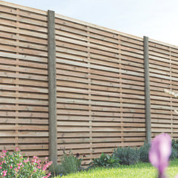 Forest  Double-Slatted  Fence Panels Natural Timber 6' x 6' Pack of 3