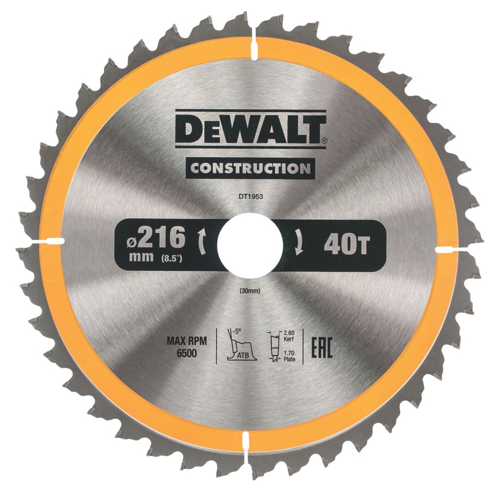 DeWalt Wood Nails TCT Circular Saw Blade 216mm x 30mm 40T Screwfix