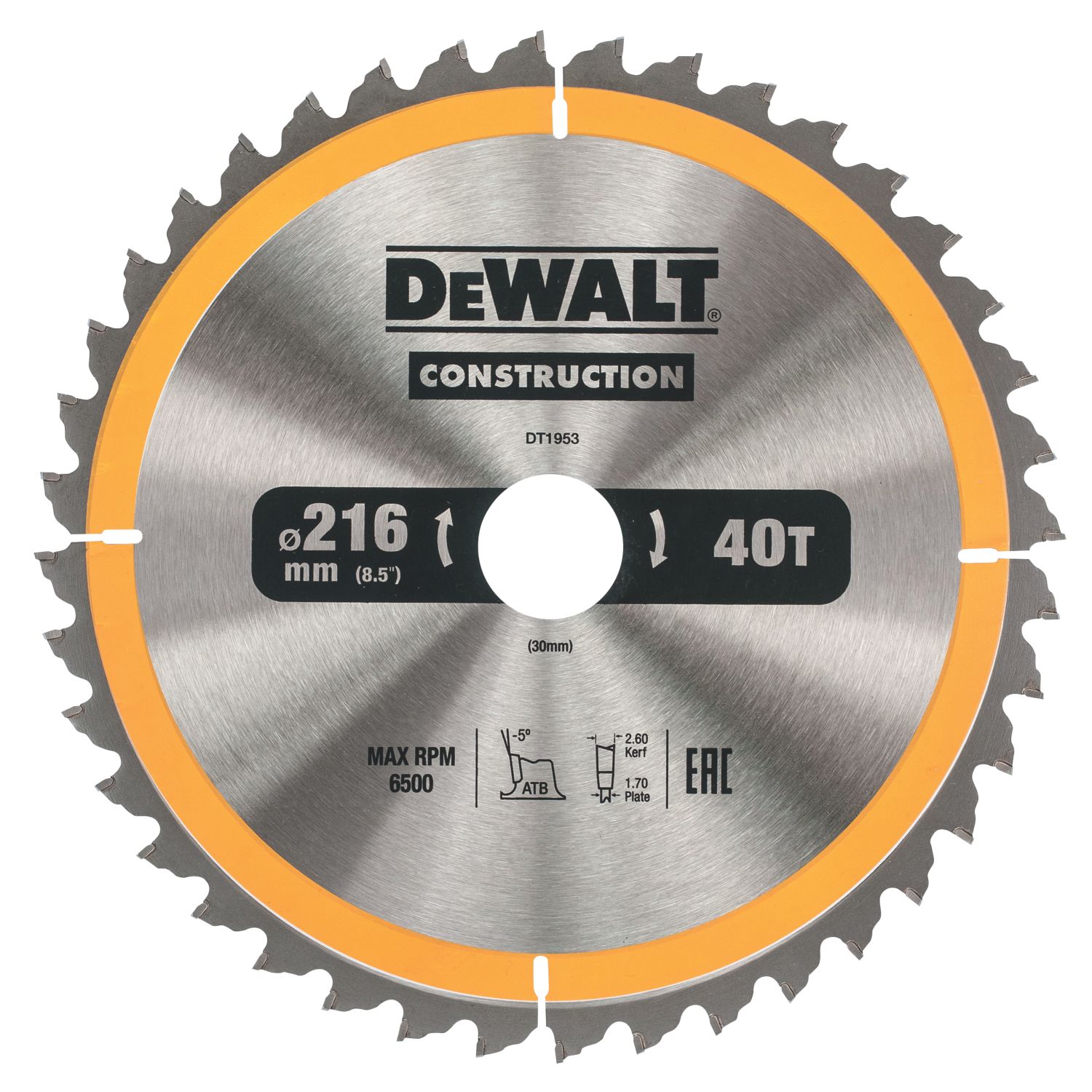 DeWalt Wood/Nails TCT Circular Saw Blade 216mm x 30mm 40T (7089P)
