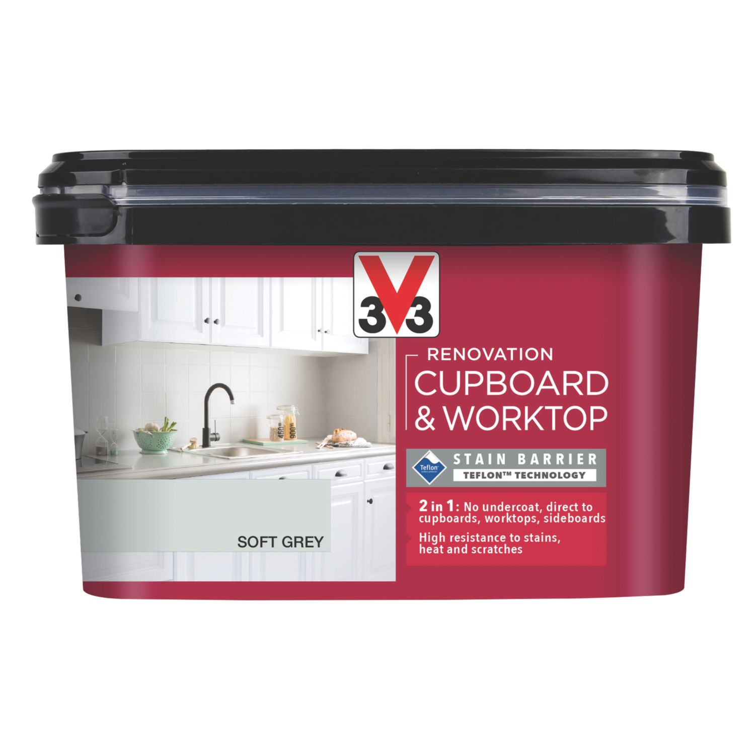 V33 2Ltr Soft Grey Satin Kitchen Cupboard Paint (708FW)