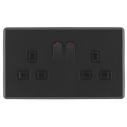 Arlec  13A 2-Gang SP Switched Socket Black  with Colour-Matched Inserts