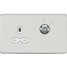 Knightsbridge  13A Key Switch 1-Gang DP Switched Socket Brushed Chrome with White Inserts