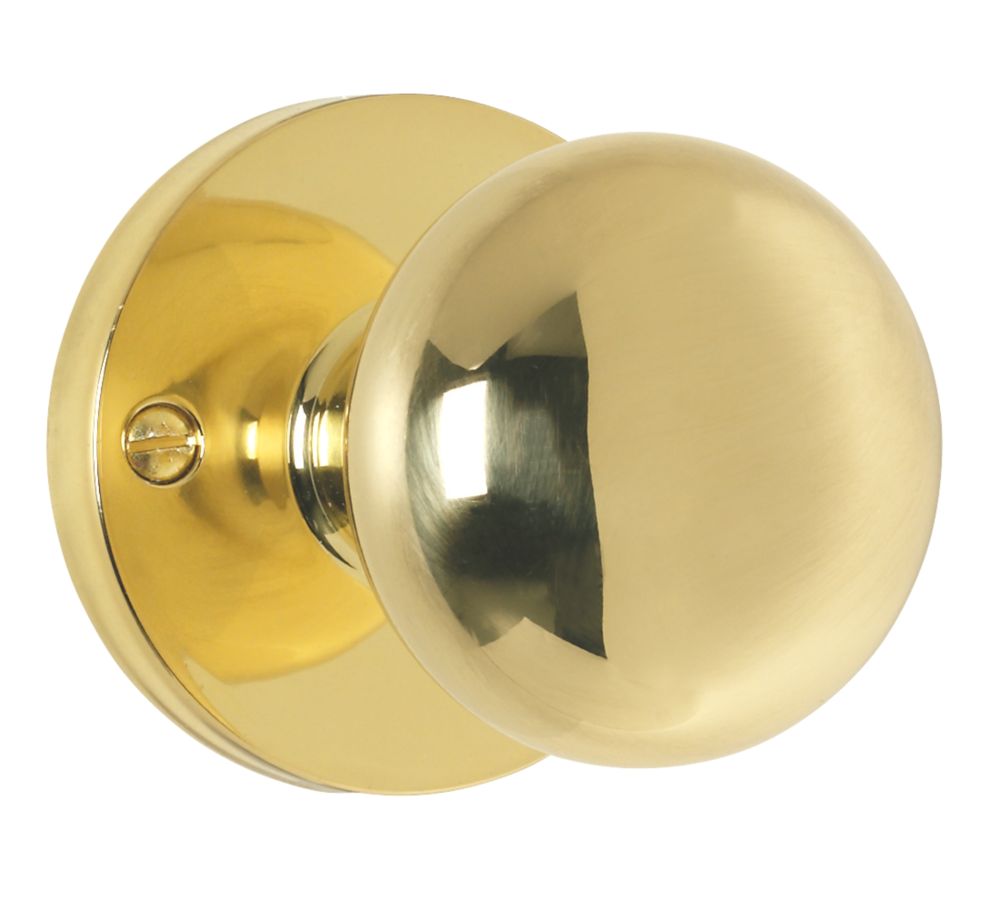 Oval Door Knobs on Square Back Plate (Pair) - Polished Brass