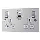 LAP  13A 2-Gang SP Switched Socket + 4.2A 2-Outlet Type A & C USB Charger Brushed Stainless Steel with White Inserts