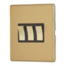 Contactum Lyric 10AX 3-Gang 2-Way Light Switch  Brushed Brass with Black Inserts