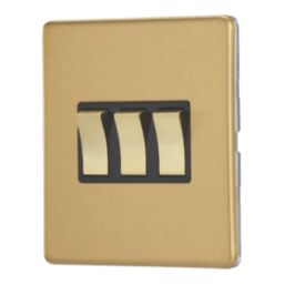 Contactum Lyric 10AX 3-Gang 2-Way Light Switch  Brushed Brass with Black Inserts