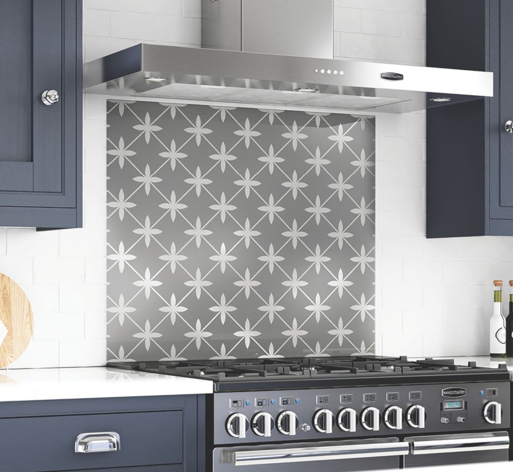 Laura Ashley Wicker Charcoal Self-Adhesive Glass Kitchen Splashback 900mm x 750mm x 6mm