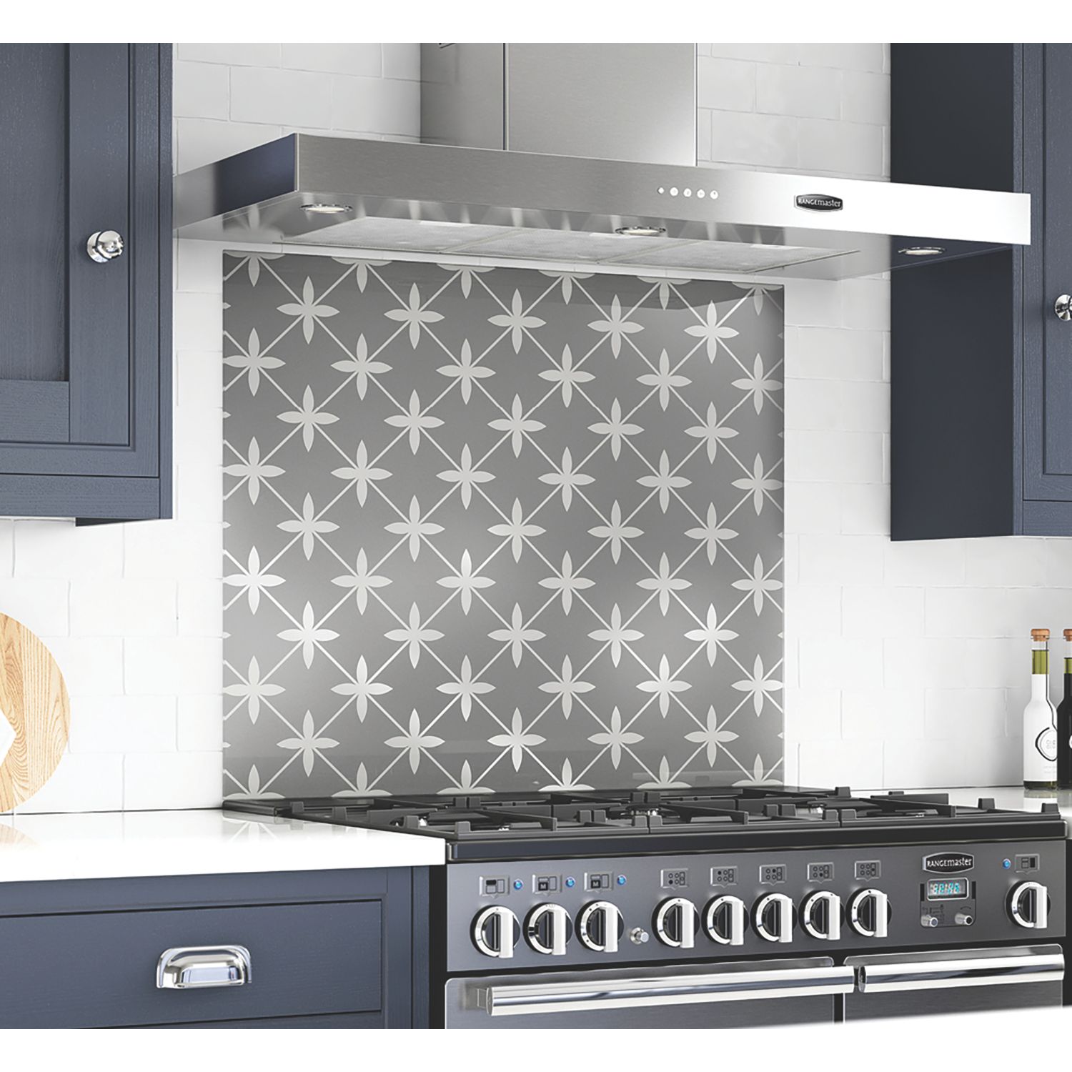 Laura Ashley Wicker Charcoal Self-Adhesive Glass Kitchen Splashback 900mm x 750mm x 6mm (709RX)
