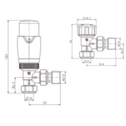 ETAL Danva 15mm x 1/2" Matt White Angled Modern Thermostatic Radiator Valve & Lockshield