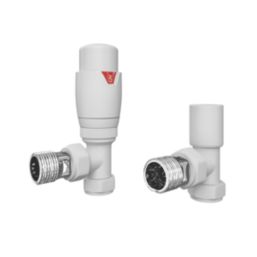 ETAL Danva 15mm x 1/2" Matt White Angled Modern Thermostatic Radiator Valve & Lockshield