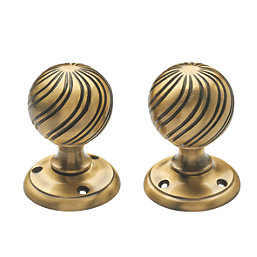 Designer Levers Swirl Ball Mortice Knob Pair Antique Brass 63mm
