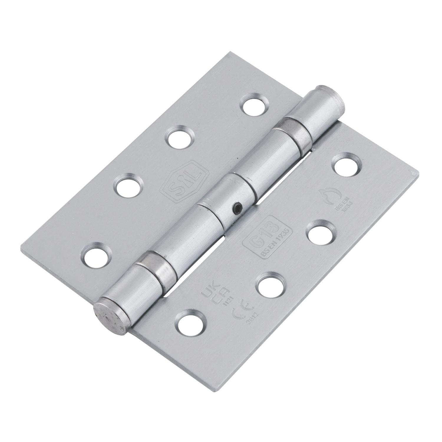 Smith & Locke Satin Chrome Grade 13 Fire Rated Ball Bearing Door Hinges 102mm x 76mm 2 Pack (710PX)